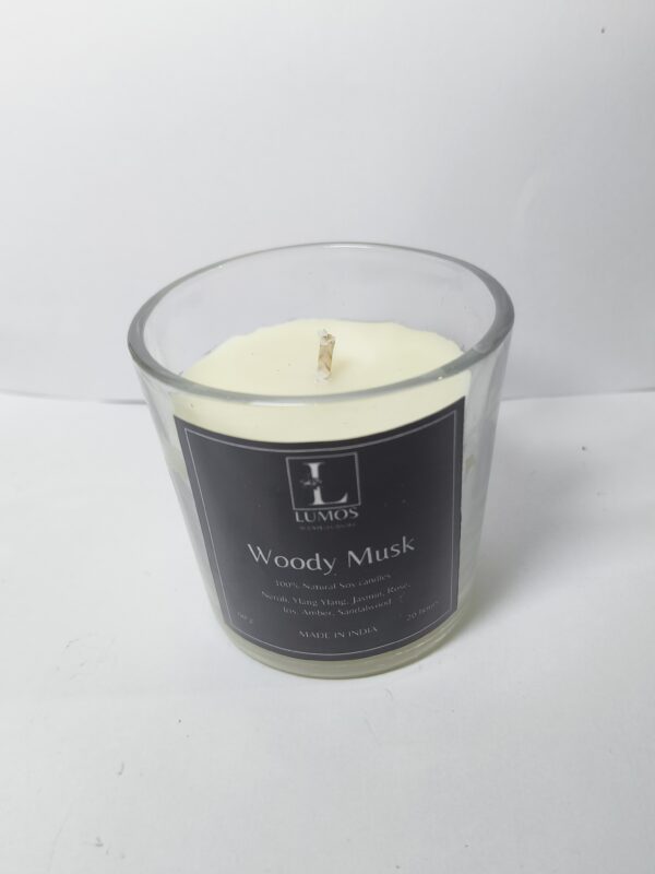 Woody Musk Mini Glass Scented Candle - Image 2